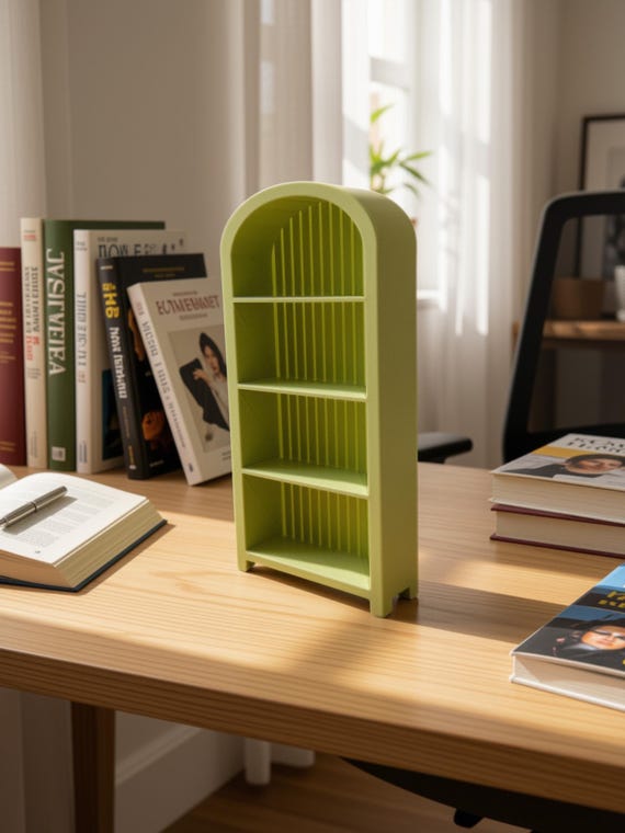 3D Printed Mini Bookshelf | Arched Dollhouse Shelf, Desk Decor, Book Nook Accessory