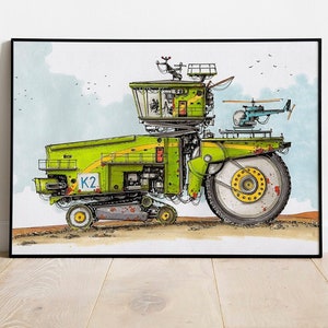 Cartoon Traktor Druck: Kinderzimmer Dekor, Bauernmalerei