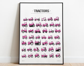 Pink Tractors, Tractor, Farming, Farm Decor, Kids room Decor, Girls Wall Decoration, Tractor Decor, Farm poster, John Deere