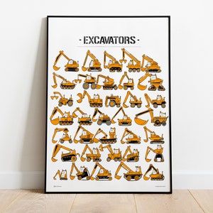 Bagger, Konstruktionen, Bagger für ein Jungenzimmer - großes Poster perfekt für eine Wanddekoration.