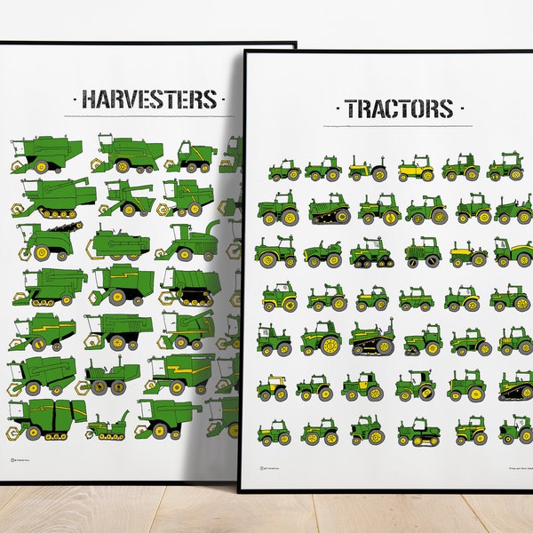 Zwei Drucke für einen Preis! Gedruckte John Deere Traktoren. Wunderschöne Deko fürs Kinderzimmer. Viele Größen. Poster gedruckt in hochwertigem dickem Papier