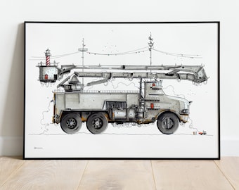 Un gros camion pour une chambre de garçon : un grand poster imprimé détaillé, parfait pour une décoration murale.