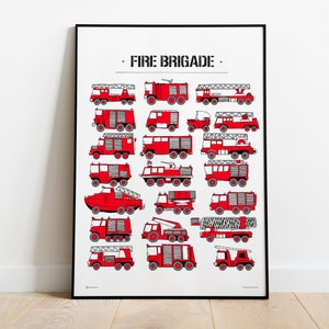 Squadra dei Vigili del Fuoco Rossi! Questo poster è grande e rosso! È una fantastica decorazione da parete per ogni bambino appassionato di Vigili del Fuoco!