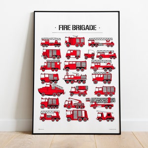 Red Fire Brigade Team This poster is big and red Its great wall decor for every Boy is fan of Firefighters image 1