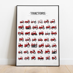 Traktoren, roter Traktor, Kleinkind-Dekor, Bauernhof-Dekor, Kinderzimmer-Dekor, Jungen-Raum-Dekor, Traktor-Dekor, Bauernhofplakat, John Deere, Diagramm für Kinder