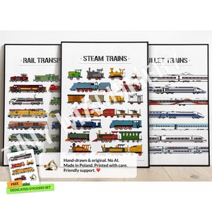 Trois tirages pour un prix ! Décoration de chambre d'enfant, trains à vapeur, transports et trains à vapeur, oeuvre d'art murale pour enfants, affiche de chambre de garçon, décoration de chambre d'enfant