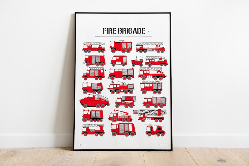 Red Fire Brigade Team This poster is big and red Its great wall decor for every Boy is fan of Firefighters image 1