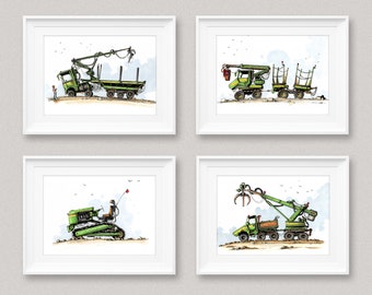 John Deere, Green Tractor, Truck Poster, Set of 4 Prints, Jdeere Tractor, Kids Wall Art Decor, Nursery Wall Posters, Toddler Vehicle