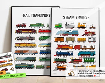 Two prints for one price - Steam Train Poster Set: Nursery Wall Art Prints