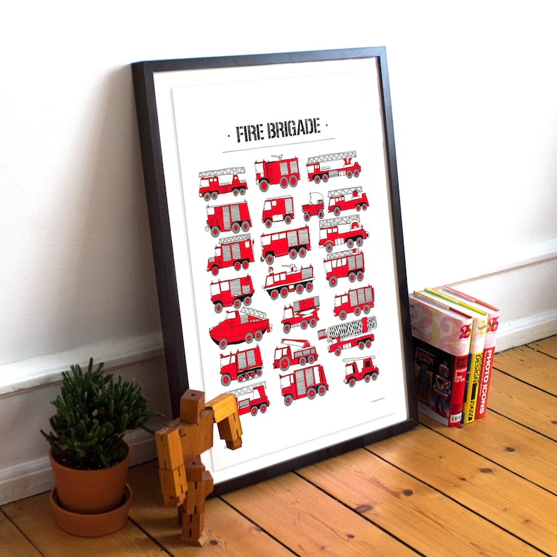 Red Fire Brigade Team This poster is big and red Its great wall decor for every Boy is fan of Firefighters image 4