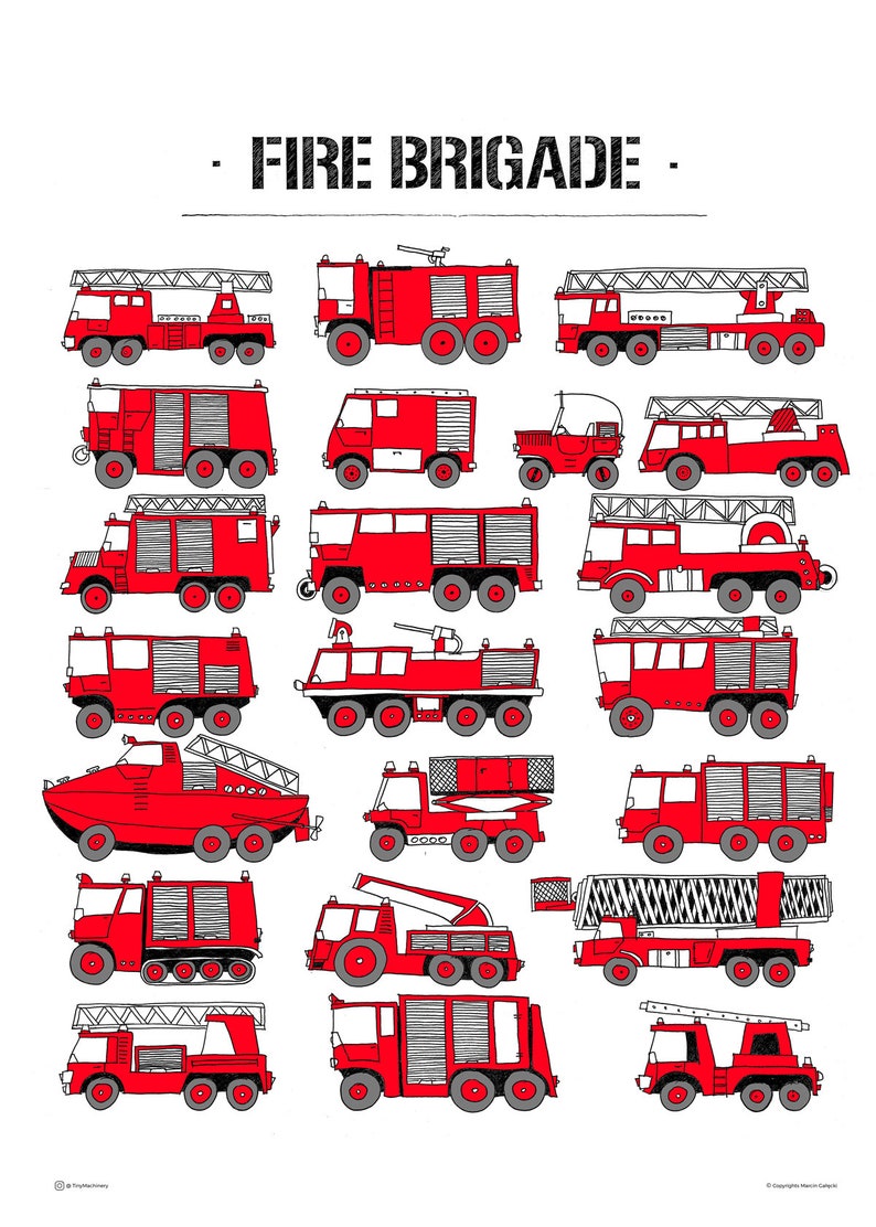 Red Fire Brigade Team This poster is big and red Its great wall decor for every Boy is fan of Firefighters image 2