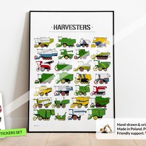 Harvesters poster, John Deere, Mixed colors print, Combine, Farmhouse Decor, Farming, Agro decor, Harvesters and Tractors