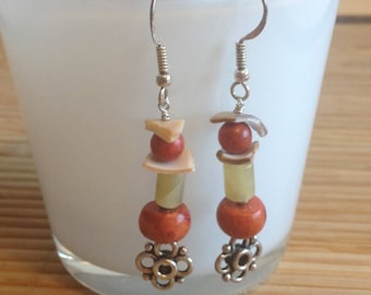 Silver earrings with natural stones and shell