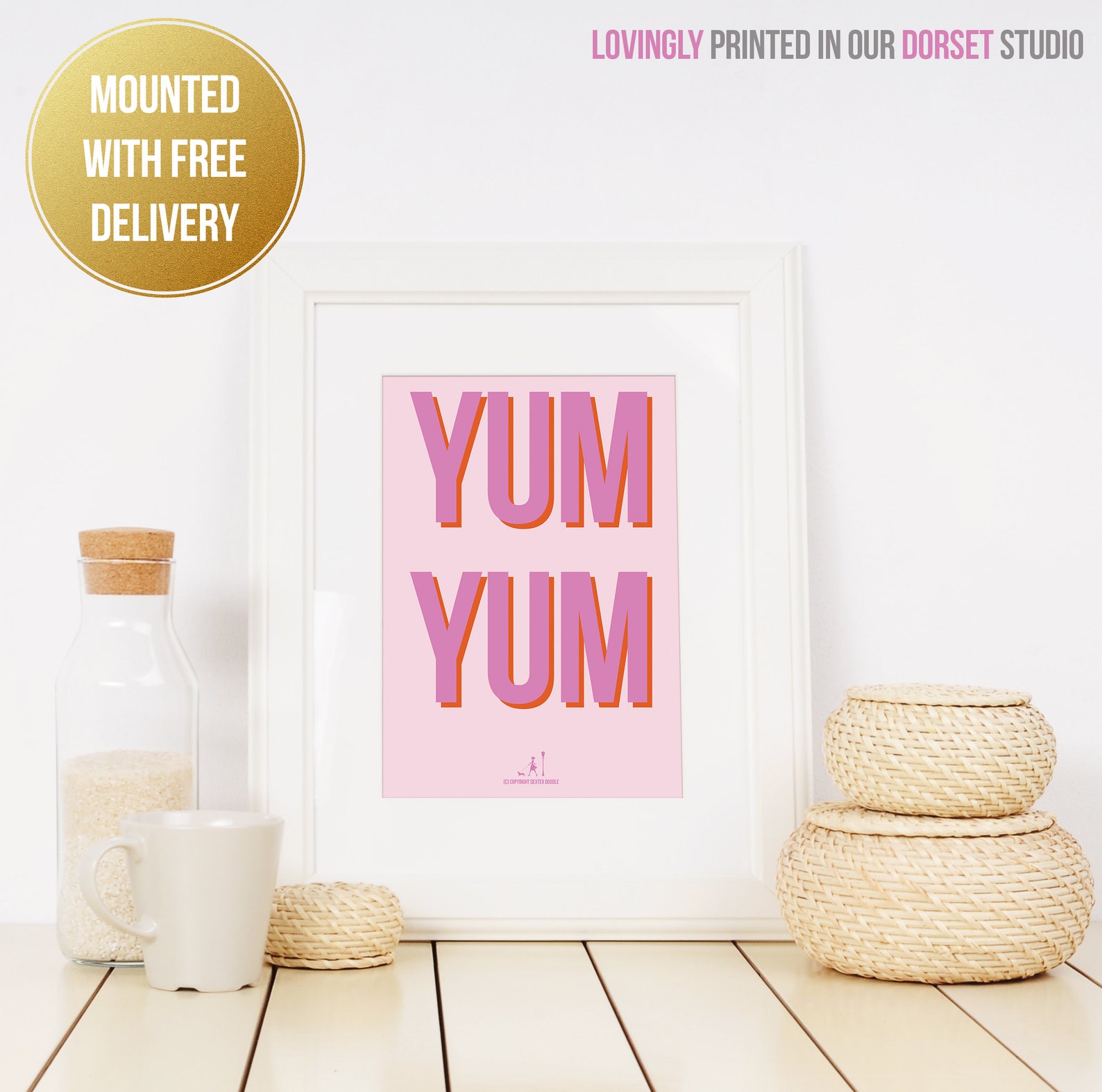Yum Yum Mounted Art Print Typography Print Wall Art Funny Etsy