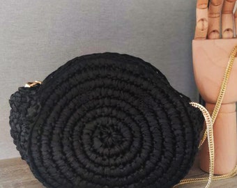 Elegant Black Shoulder Bag, Elegant Hand Knit Bag, Boho Chic Bag, Gift for women