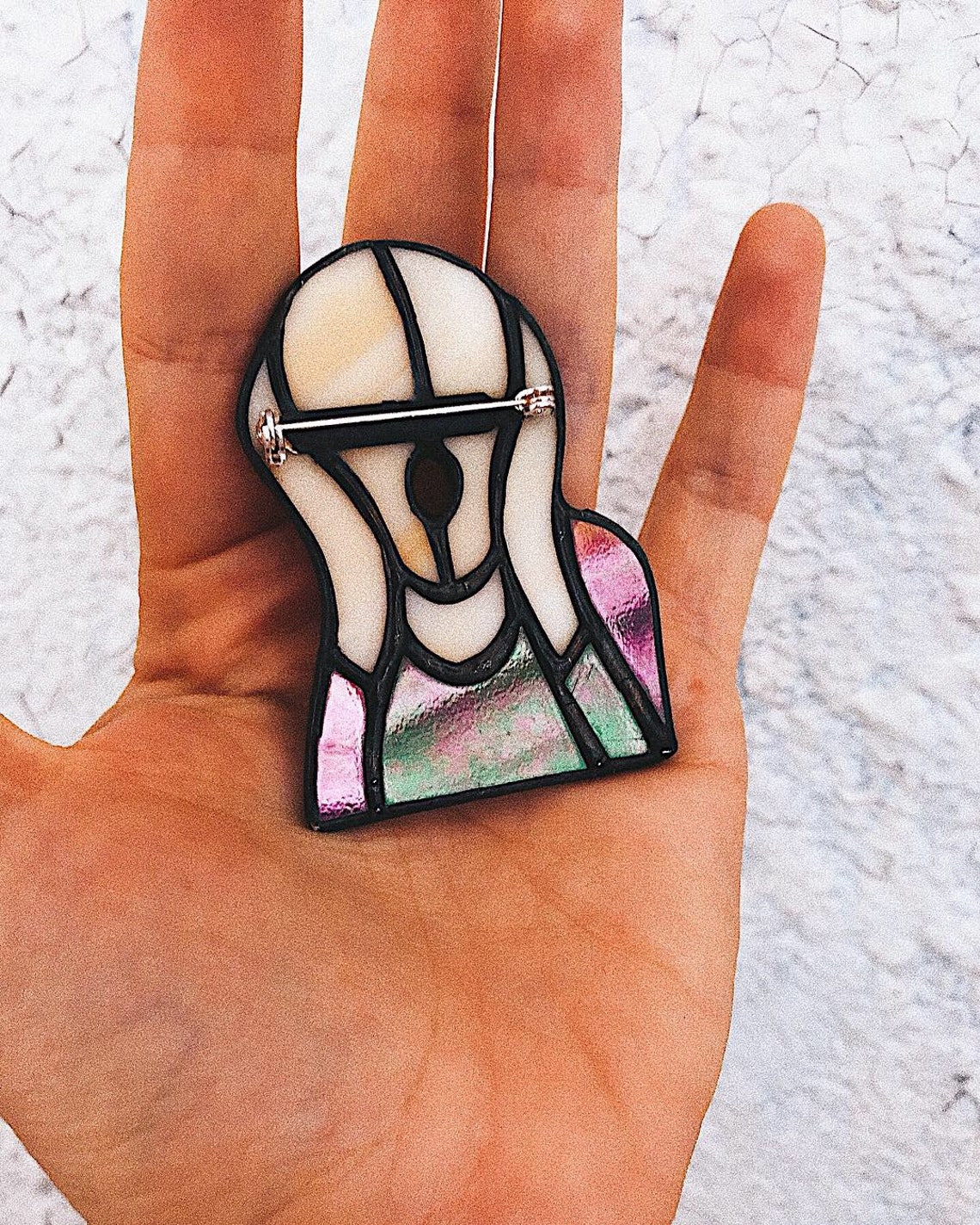 Brooch/ Stained Glass/ Glass Brooch/ Glass Jewelry/The Scream/ Etsy