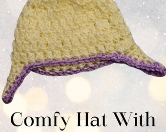 Comfy Hat PATTERN With Earflaps- Newborn to Adult Large