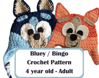 Bluey Hat *PATTERN ONLY* Crochet 4 year old - Adult Pdf Pattern bluey, bingo,