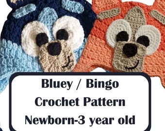 Bluey Hat *PATTERN ONLY* Crochet Newborn- 3 year old Pdf Pattern bluey, bingo,