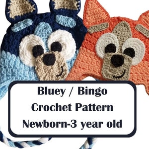 Bluey Hat *PATTERN ONLY* Crochet Newborn- 3 year old Pdf Pattern bluey, bingo,