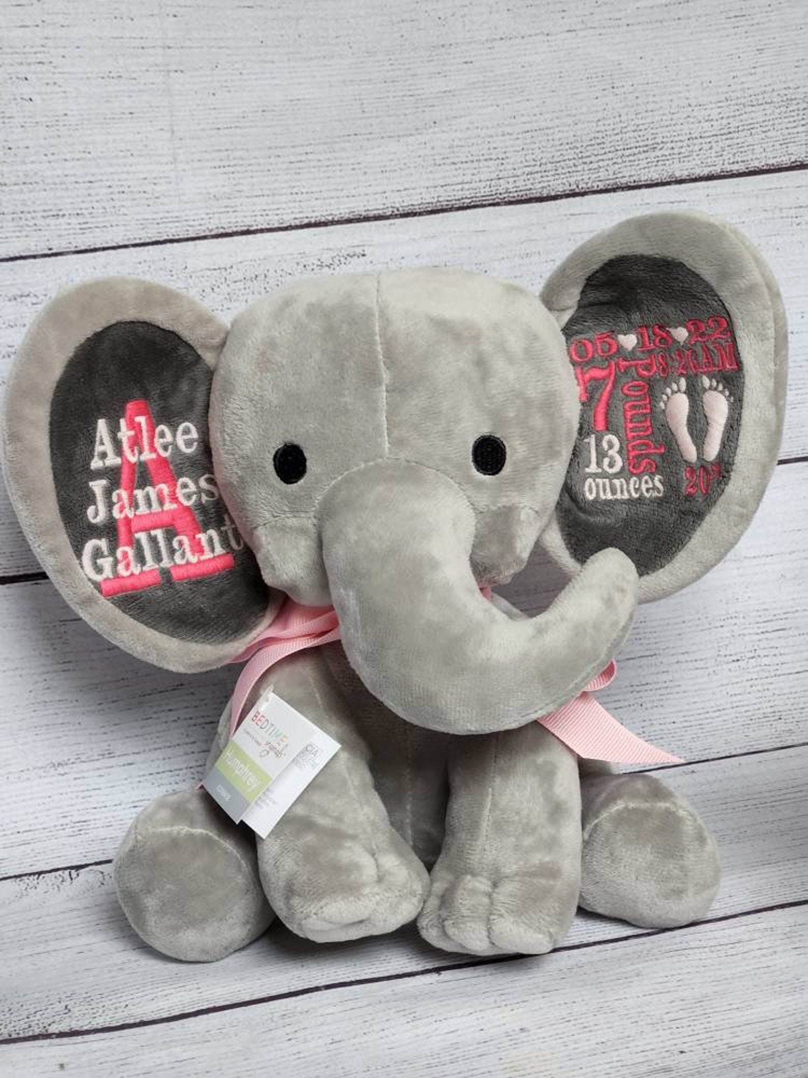 Embroidered Birth Announcement Elephant Personalized Etsy