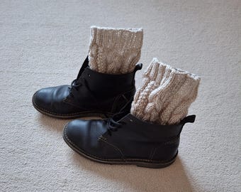 Cabled Boot Cuffs Hand Knitted in Parchment Acrylic Yarn