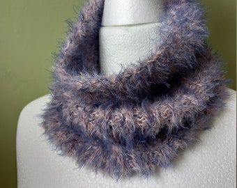 Super Soft  Cowl / Snood Hand Knitted in a Blue and Pink Mix Acrylic Yarn