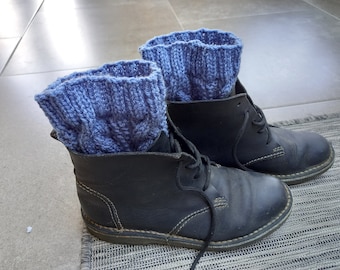 Cabled Boot Cuffs Hand Knitted in Denim Blue Acrylic Yarn