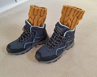 Cabled Boot Cuffs Hand Knitted in Mustard Yellow Acrylic Yarn