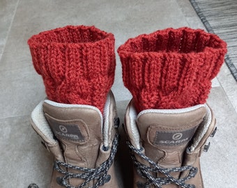 Cabled Boot Cuffs Hand Knitted in Copper Acrylic Yarn