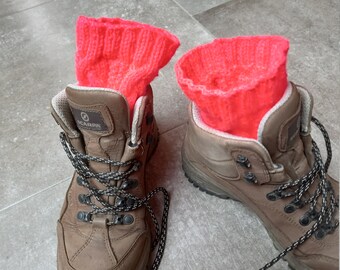 Cabled Boot Cuffs Hand Knitted in Coral Acrylic Yarn