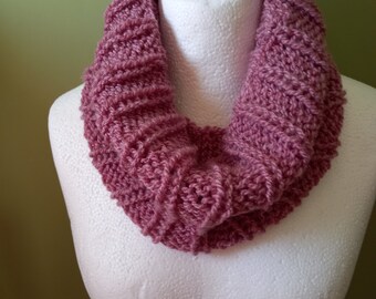 Oversized Ribbed Cowl / Snood Hand Knitted in Dusky Pink Acrylic Yarn