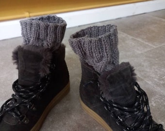 Cabled Boot Cuffs Hand Knitted in  Charcoal Grey Acrylic Yarn