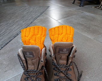 Cabled Boot Cuffs Hand Knitted in Sunshine Yellow Acrylic Yarn