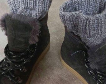 Cabled Boot Cuffs Hand Knitted in  Charcoal Grey Acrylic Yarn