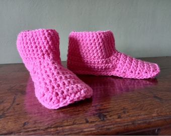 Cosy Slipper Boots Hand Crocheted in Candy Pink Acrylic Yarn
