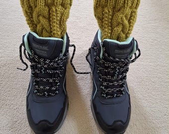 Cabled Boot Cuffs Hand Knitted in Pistachio Green Acrylic Yarn
