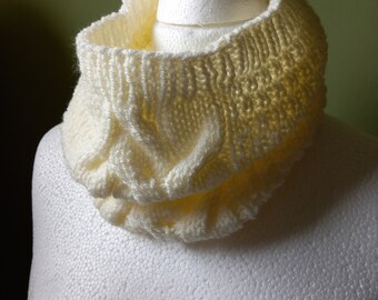 Cabled Front Cowl / Snood Hand Knitted in Winter White (Cream) Acrylic Yarn