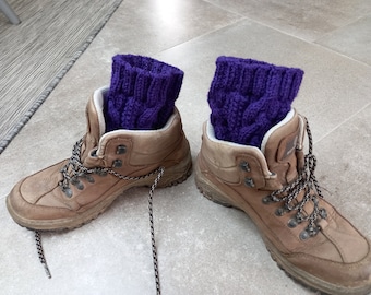 Cabled Boot Cuffs Hand Knitted in Amethyst Purple Acrylic Yarn