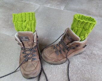 Cabled Boot Cuffs Hand Knitted in Lime Green Acrylic Yarn
