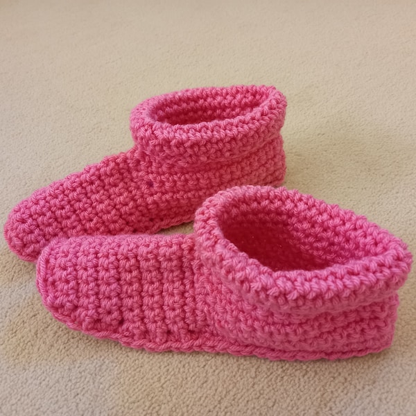 Cosy Slipper Boots Hand Crocheted in Candy Pink Acrylic Yarn