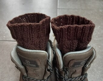 Cabled Boot Cuffs Hand Knitted in Walnut Brown Acrylic Yarn
