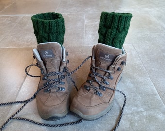 Cabled Boot Cuffs Hand Knitted in Dark Racing Green Acrylic Yarn