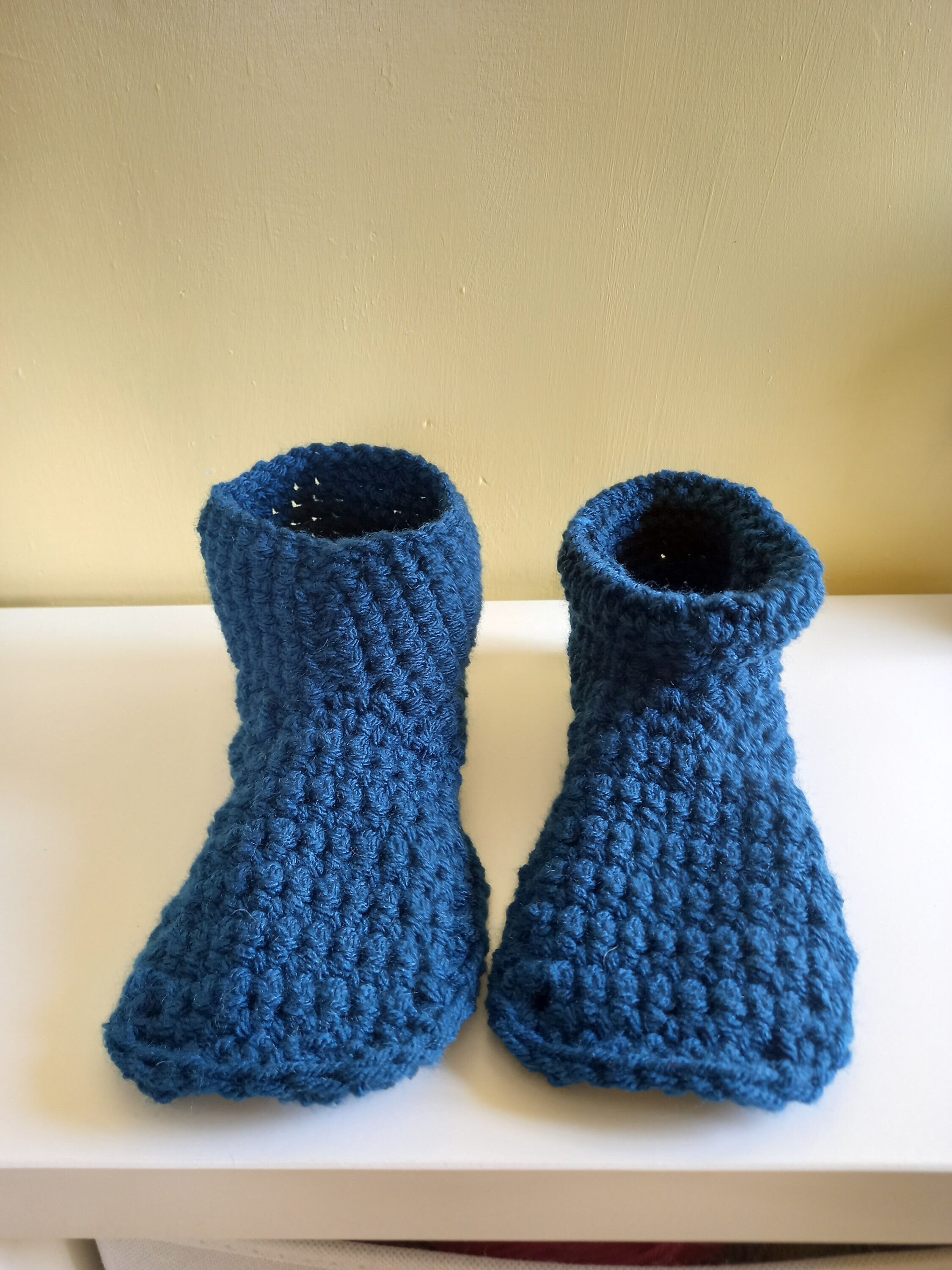 Cosy Slipper Boots Hand Crocheted in Teal Blue Acrylic Yarn