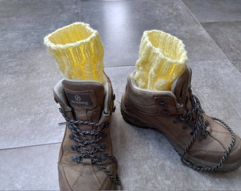 Cabled Boot Cuffs Hand Knitted in Banana Cream Acrylic Yarn