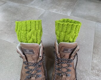 Cabled Boot Cuffs Hand Knitted in Lime Green Acrylic Yarn