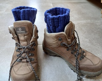 Cabled Boot Cuffs Hand Knitted in Dark Blue Acrylic Yarn