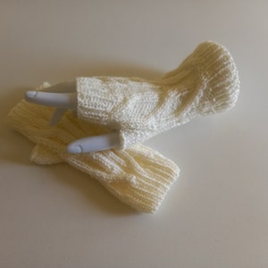 Cabled Fingerless Gloves Hand Knitted in Winter White (Cream) Acrylic Yarn