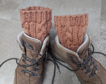 Cabled Boot Cuffs Hand Knitted in Fudge Brown Acrylic Yarn