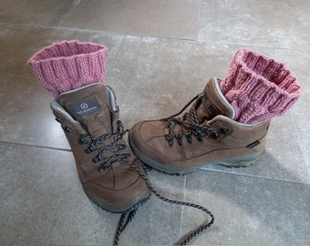 Cabled Boot Cuffs Hand Knitted in Dusky Rose Pink Acrylic Yarn